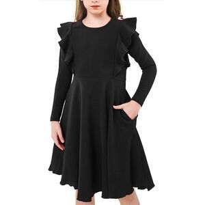 NEW Girls Flutter Sleeve Dress Pockets A-Line Swing Dress 6 Yrs